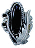 Onyx Sterling Silver Scalloped Leaf Navajo Ring Size 5-1/4 BX118423